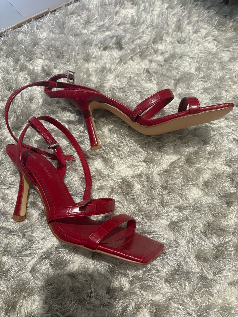 Marc Fisher Red Croc-Embossed Strappy Heels - Picture 4 of 6
